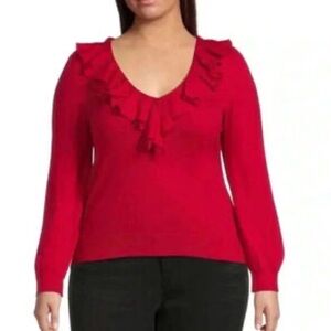 Ralph Lauren Red Ruffle V-Neck Blouse